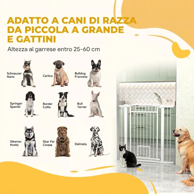 PawHut Cancelletto di Sicurezza per Cani Estensibile 76-104cm, Alto 106cm, Cancellino Cani Taglia Grande, Bianco
