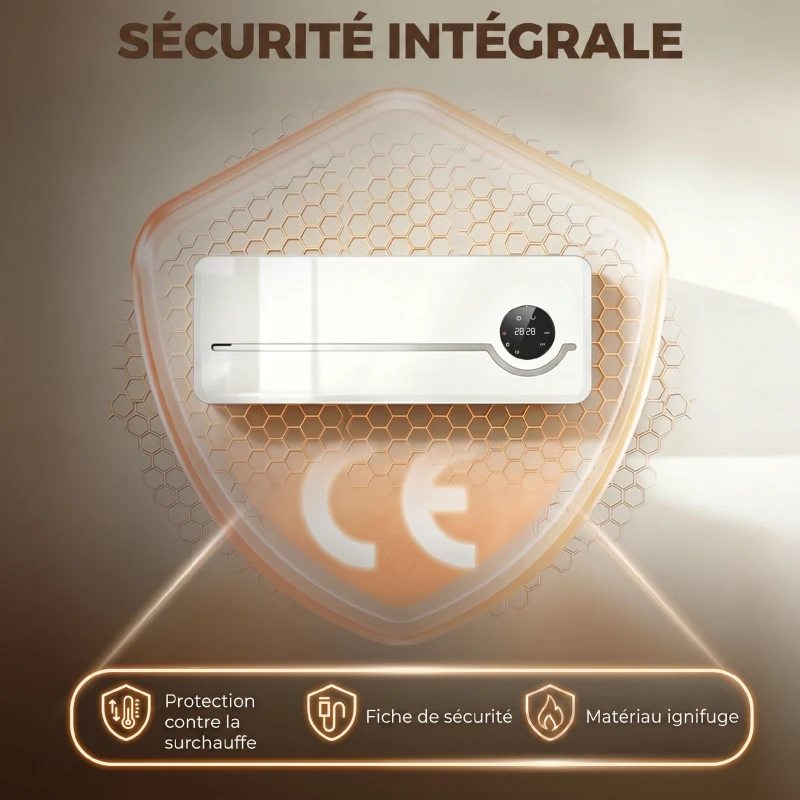 HOMCOM Chauffage mural en céramique 1000/2000W, radiateur électrique, ventilateur, thermostat, minuterie, 50x18,6x12,9cm, blanc(m-8)