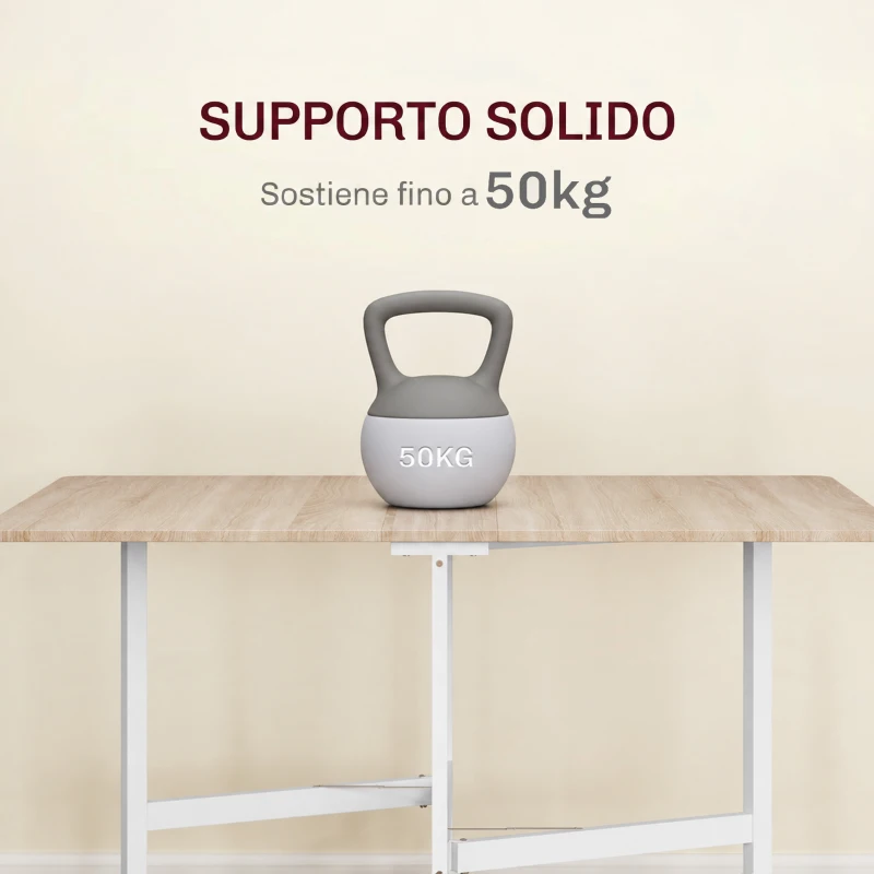 HOMCOM Tavolo Pieghevole Industriale a 2 Ribalte con Rotelle in Truciolato e Acciaio, 120x80x73cm, Rovere