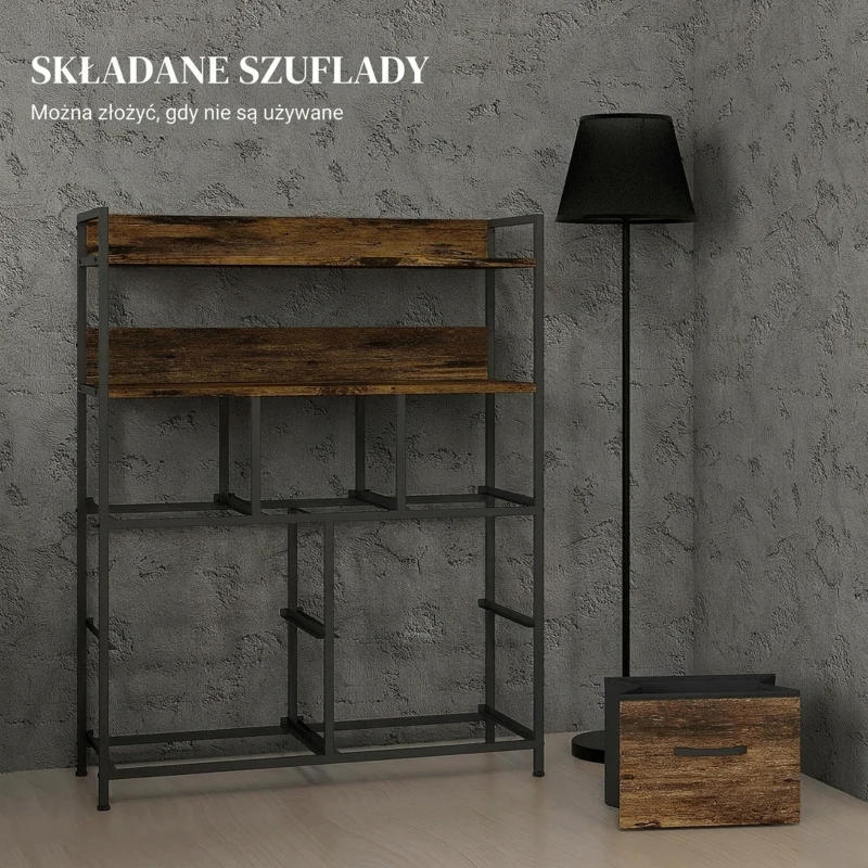 Komoda z 7 szufladami, 2 półki, brązowa, stylowa organizacja