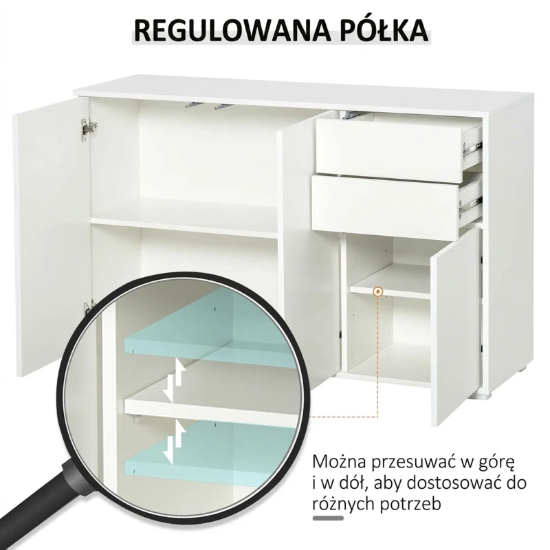 HOMCOM Komoda szafka Anrichte, 2 szuflady, Push-Click, 117 cm x 36 cm x 74 cm, Biały