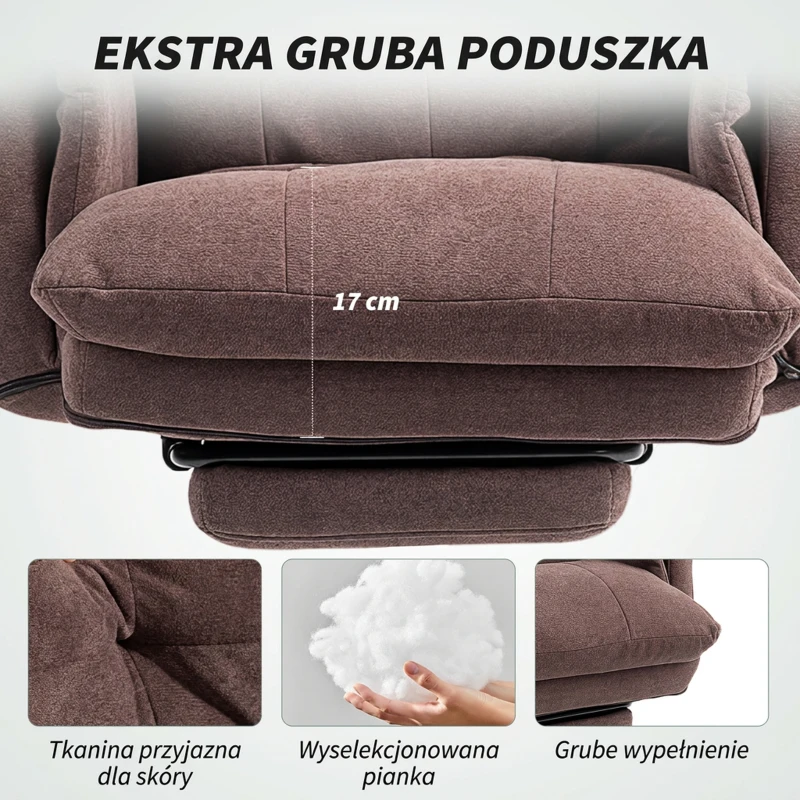 HOMCOM Fotel Biurowy z Regulowanym Oparciem, Obrotowe Krzesło Wyściełane, Pianka, Metal, Kolor Kawa