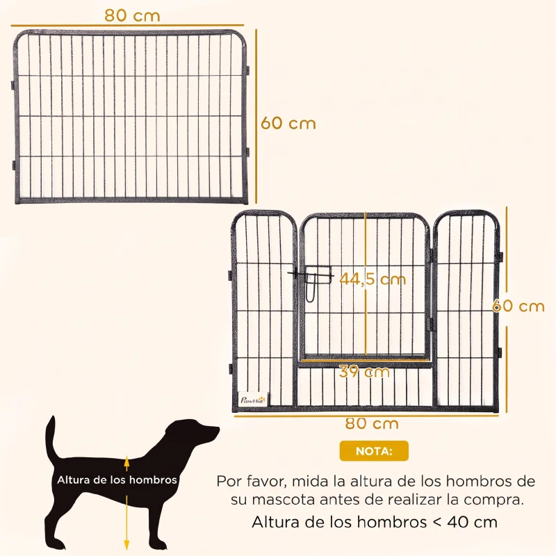 PawHut Parque para Perros de 16 Paneles con 2 Puertas Corralito para Perros para Exterior Interior Acero 80x60 cm Gris