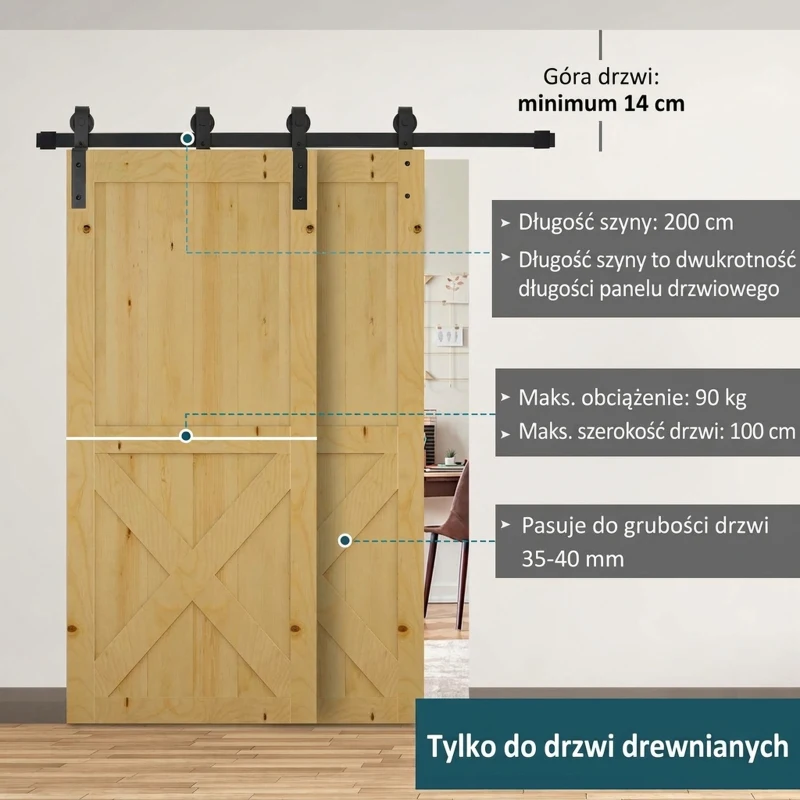 HOMCOM System do drzwi przesuwnych prowadnica okucie do drzwi przesuwnych drewniane drzwi przesuwne 9 akcesoriów w kolorze czarnym