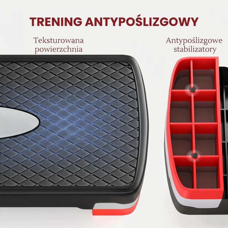 HOMCOM Stepper treningowy 2-stopniowa regulacja wysokości do użytku domowego i biurowego Czarny+Szary+Czerwony 68x29x15 cm