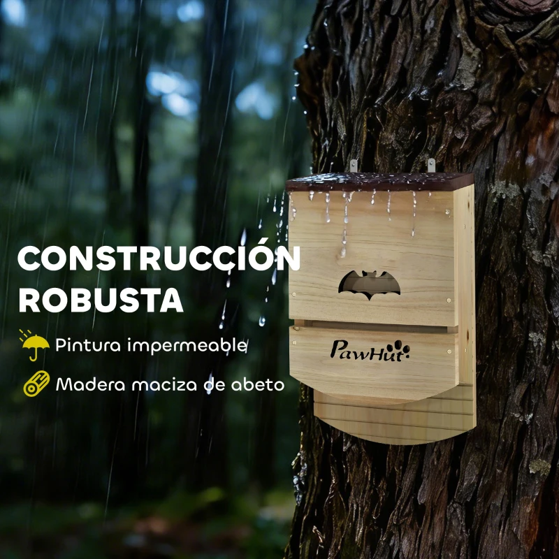 PawHut Pack de 3 Casas para Murciélagos de Madera con 2 Cámaras Plataforma de Aterrizaje Resistente a la Intemperie Natural