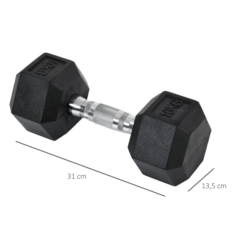 HOMCOM sześciokątne hantle zestaw 2 żeliwnych hantli uchwyt radełkowany zestaw hantli obciążniki metal guma kolor czarny 2 x 10 kg