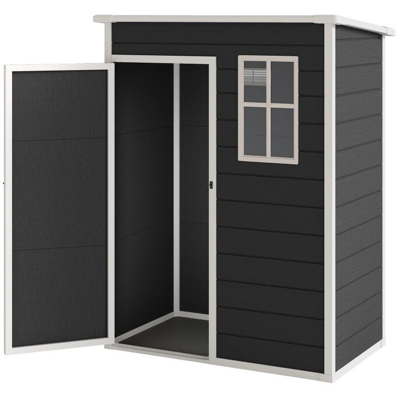 Outsunny Casetta da Giardino 1.14m² in PP e Alluminio con Pavimento, Capanno da Giardino, Tetto Inclinato, Nero
