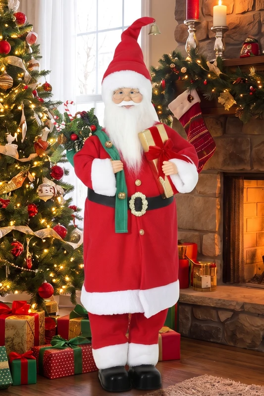 HOMCOM 4ft Singing Dancing Santa Claus, Standing Christmas Animated Santa Figure with Gift and Sack, Sound/Touch Activated