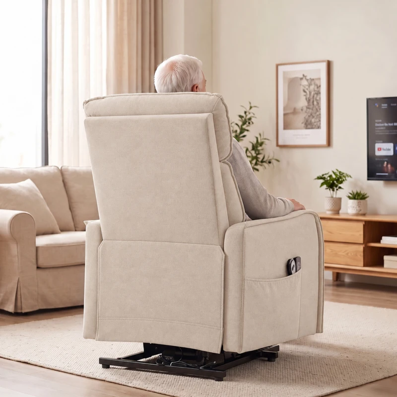 HOMCOM Poltrona Relax Reclinável Elétrica Elevatória com 2 Pontos de Massagem, Assento com Molas e Apoio para os Pés, Chenille Creme