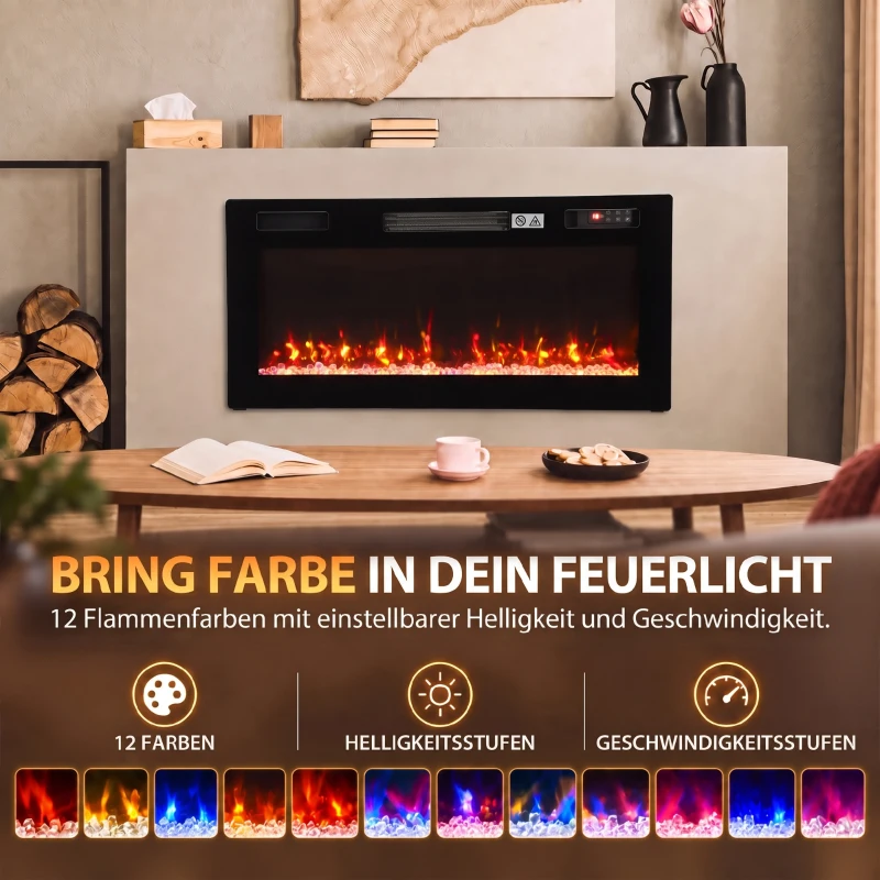 HOMCOM Elektrische haard 92 cm - ultradun design, verwarming en afstandsbediening