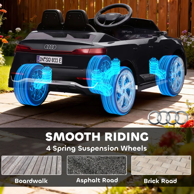 AIYAPLAY Macchina Elettrica per Bambini 12V AUDI Q8 ETRON, 2 Motori, Telecomando, Sospensioni, Fari, Musica, Nero