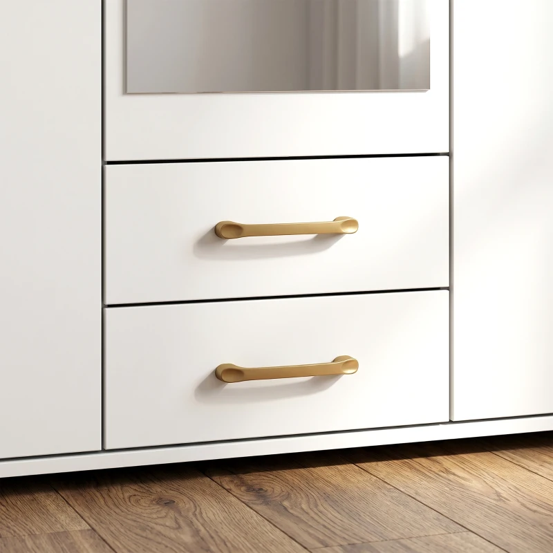 HOMCOM Armadio Camera da Letto con Specchio e 2 Cassetti, Armadio Guardaroba Salvaspazio Multiuso con Asta Appendiabiti
