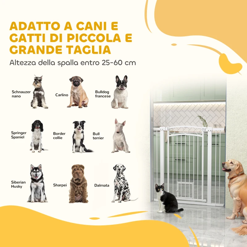 PawHut Cancellino per Cani Regolabile da 76-104 cm, Cancelletto Alto 106 cm con 2 Estensioni, Bianco
