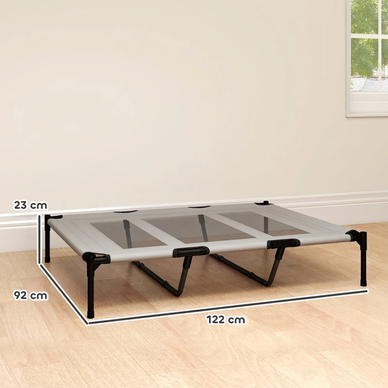 PawHut Cama Elevada para Perros Grandes Cama para Perros con Zona de Malla Transpirable y Bolsa 122x92x23 cm Gris Claro