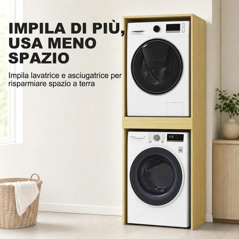 HOMCOM Mobile Lavatrice Asciugatrice, Colonna Lavatrice Asciugatrice, per Bagno Lavanderia, 70x65x192 cm, Rovere