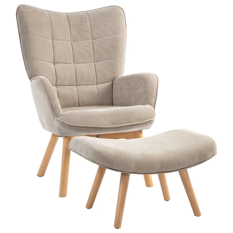 HOMCOM Akzentstoel in Scandinavisch design, oorfauteuil, set van stoelen, beukenhout, corduroy-look, grijs(m-11)