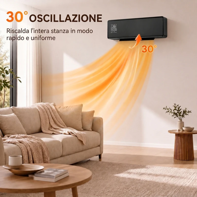 HOMCOM Stufa Ceramica 2000W a Parete con 3 Modalità, Temperatura Regolabile, Timer, Telecomando, Blocco Bambini, Nero