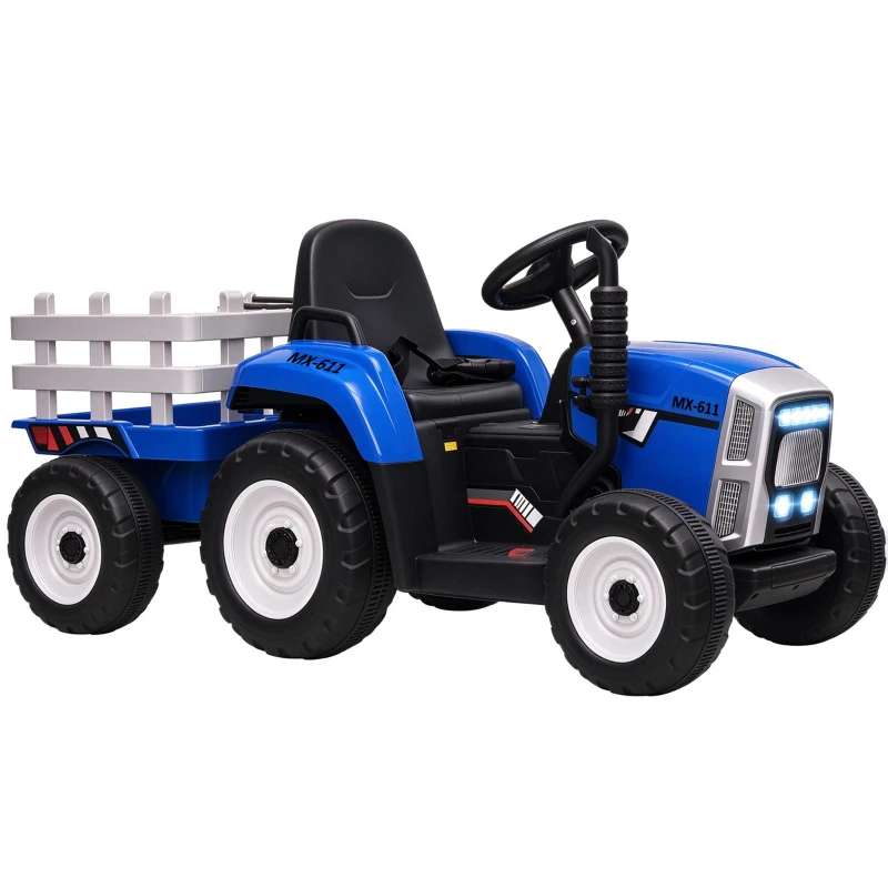 HOMCOM Tracteur électrique avec remorque amovible, pour enfants de 3 à 6 ans avec télécommande MP3 musique affichage lumières(m-12)