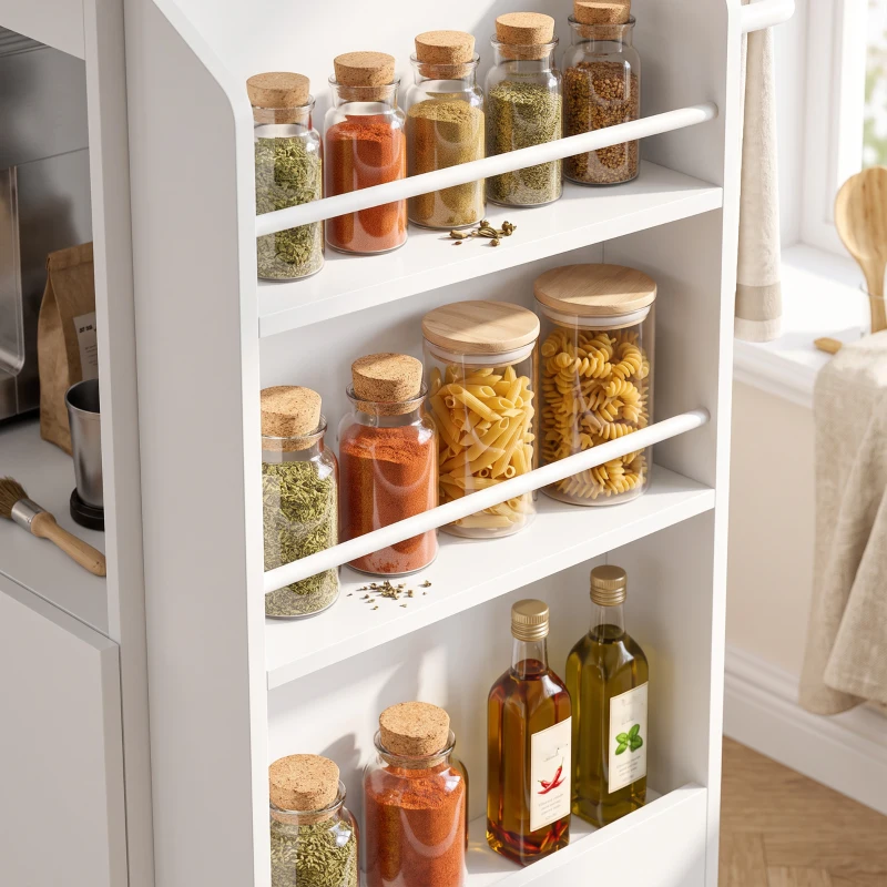 HOMCOM Carrello Cucina con Ruote, Isola Cucina con Presa di Corrente, Organizer Estraibile, 80x40x88 cm, Bianco