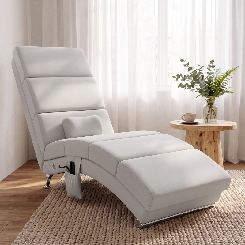 HOMCOM Relaxsessel Elektrisch Massagesessel mit Liegefunktion Wärmefunktion Vibration Lendenkissen 56 x 168 x 84 cm Cremeweiß