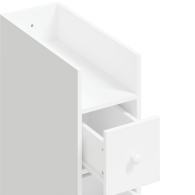 HOMCOM Mobiletto Bagno Salvaspazio, Mobile Bagno Stretto a 3 Livelli con Ripiano Aperto e Cassetti Estraibili su Ruote