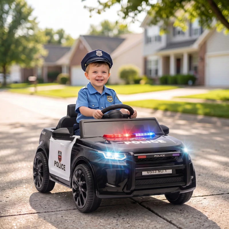 AIYAPLAY Auto elettrica della polizia 12 V per bambini con telecomando, sirena e luci, nero