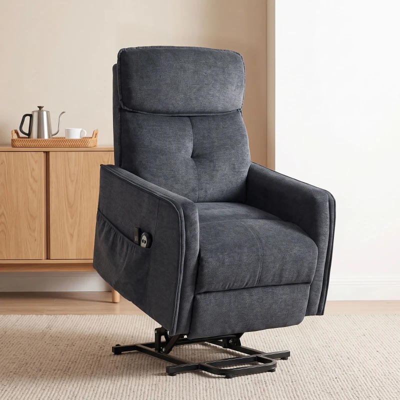 HOMCOM Poltrona Relax Reclinável Elétrica Elevatória com 2 Pontos de Massagem, Assento com Molas, Apoio para os Pés, Chenille, Preto