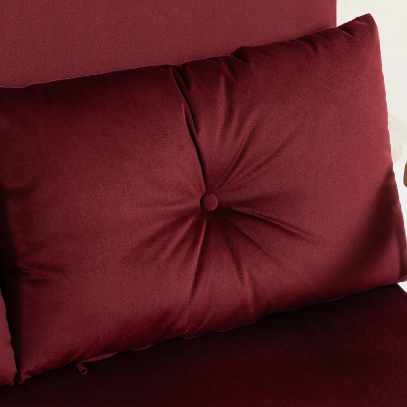 HOMCOM Divano Letto 3 in 1 in Tessuto Effetto Velluto con Schienale Regolabile e 2 Cuscini, 102x73x81 cm, Rosso Vino