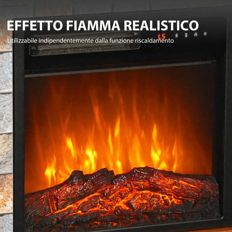 HOMCOM Camino Elettrico da Terra/Incasso per TV 36'' con Cornice e Ripiano, 1800W, Effetto Fiamma 3D, Ceppi, Marrone