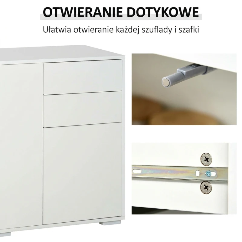 HOMCOM Komoda szafka Anrichte, 2 szuflady, Push-Click, 117 cm x 36 cm x 74 cm, Biały