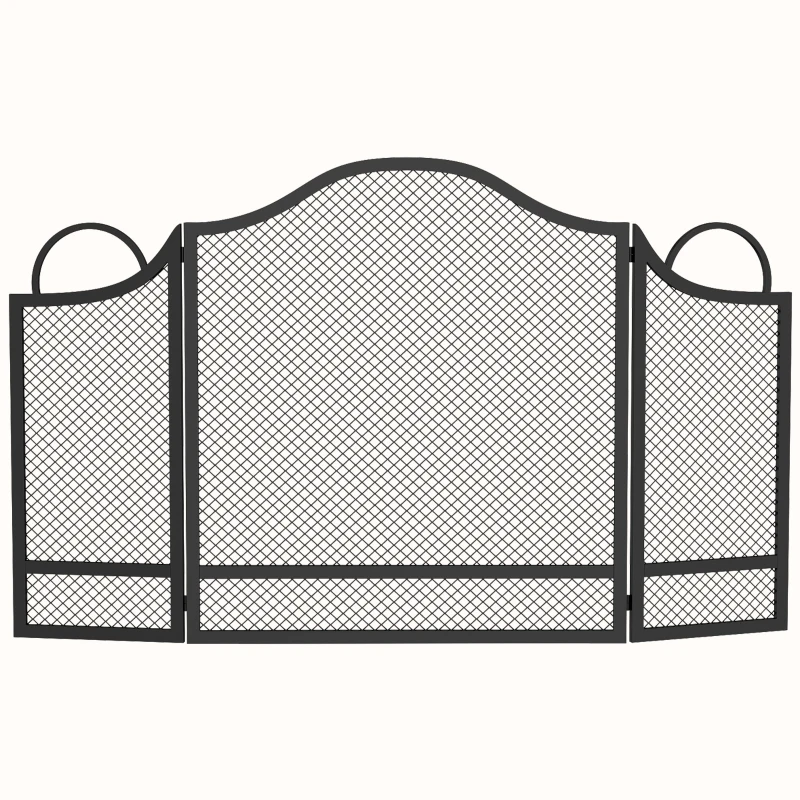 HOMCOM Parascintille Camino Pieghevole a 3 Pannelli, in Metallo Verniciato, Pronto all'Uso, 122x1x74 cm, Nero