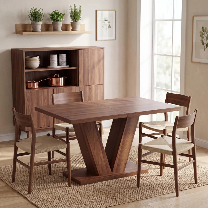 HOMCOM Tavolo da Pranzo Rettangolare per 4 Persone, 120x80 cm Tavolo Cucina con Piano Effetto Legno, Noce