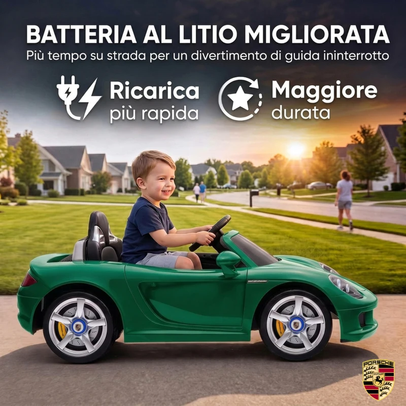 AIYAPLAY Auto Elettrica Bambini Porsche Carrera GT 12V con Telecomando, 2 Motori, Sospensioni e Porte Apribili, Verde