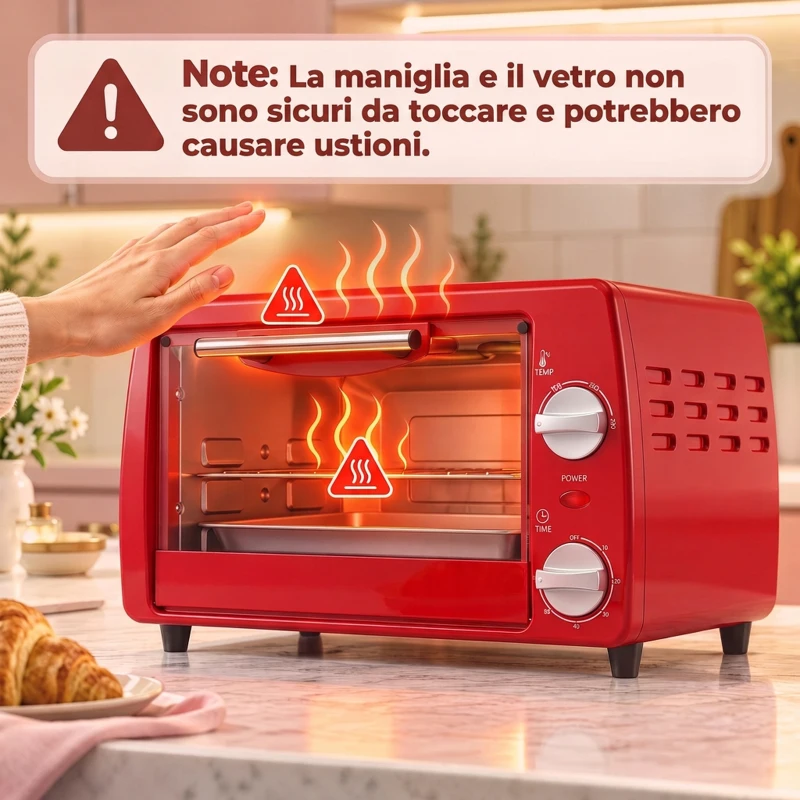 HOMCOM Fornetto Elettrico da 10L Temperatura Regolabile e Timer, Griglia e Teglia Incluse, 36.5x26x22 cm, Rosso