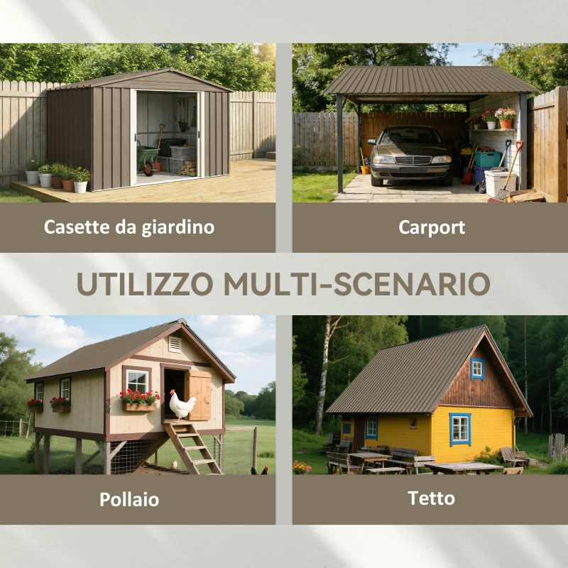 Outsunny Set 12 Pannelli di Ricambio per Casette da Giardino in Acciaio Zincato con Fori, 129x45 cm, Marrone