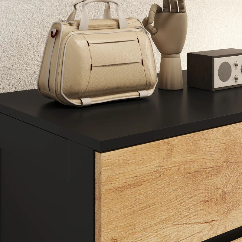 HOMCOM Cassettiera Camera da Letto 5 Cassetti, Comò Camera da Letto in Legno, per Soggiorno, 60x39x100 cm, Nero e Rovere