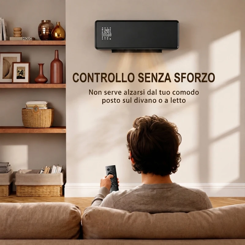 HOMCOM Stufa Ceramica 2000W a Parete con 3 Modalità, Temperatura Regolabile, Timer, Telecomando, Blocco Bambini, Nero