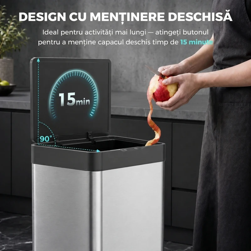 HOMCOM Coș de Gunoi Automat cu Senzor pentru Colectare Selectivă, 3 Compartimente (2 x 12,5 L + 15 L), din Oțel Inoxidabil, Găleți Detașabile