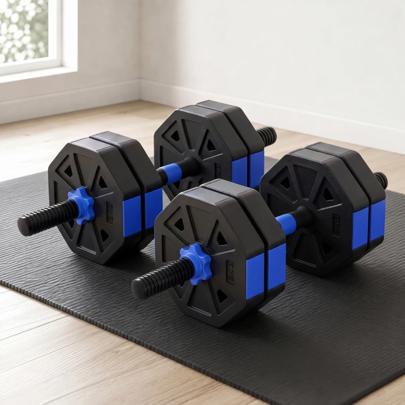 SPORTNOW Set Pesi da Palestra 6 in 1 in Plastica e Sabbia Utilizzabile come Kettlebell Manubri Bilanciere Supporto Blu