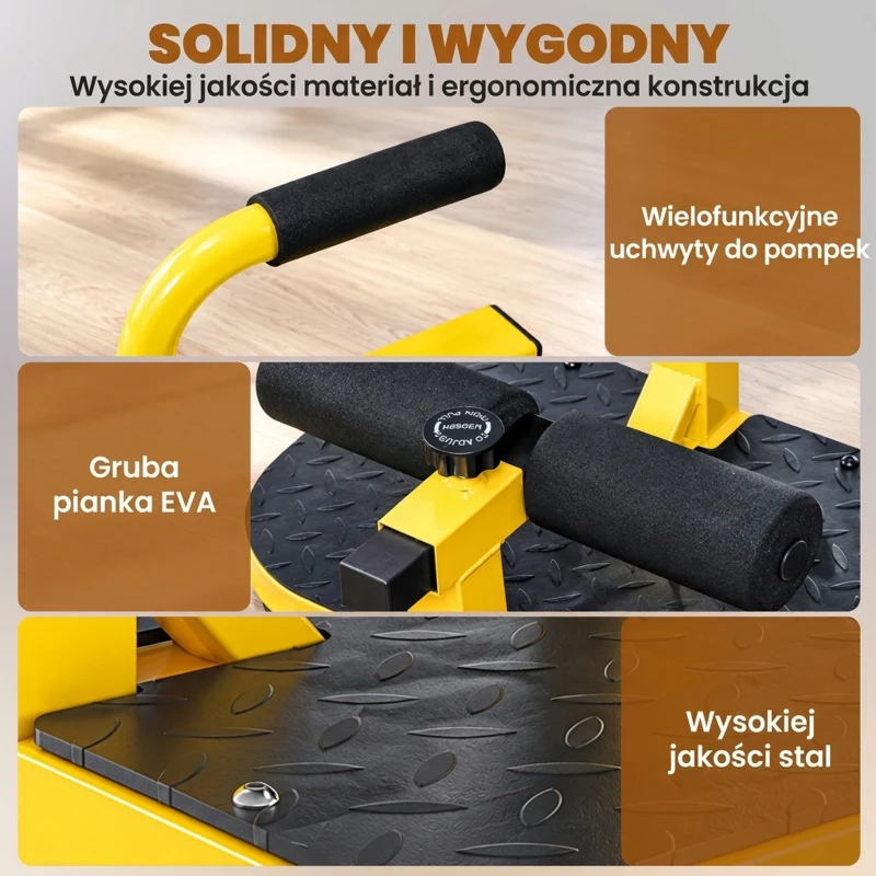 HOMCOM Ławka treningowa do przysiadów, trenażer nóg, trening nóg brzucha pośladków 3w1, do 120 kg, stal, żółty 50x97x(44,5–56,5)cm