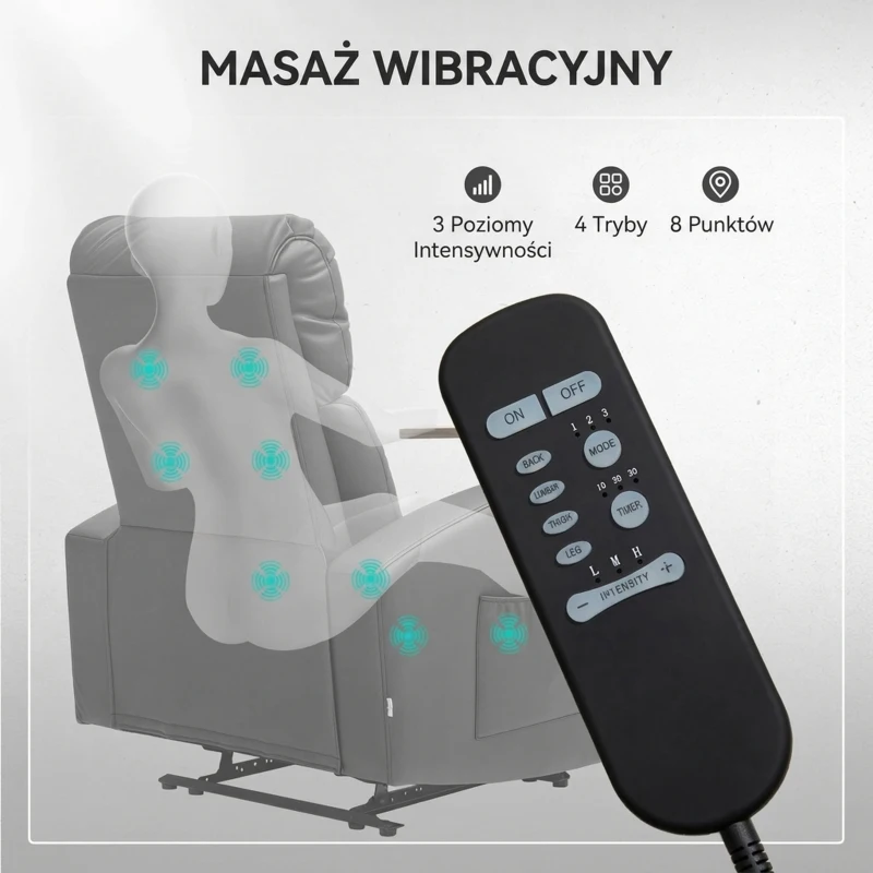 Fotel relaksacyjny z masażem i pilotem, wygodny, nowoczesny