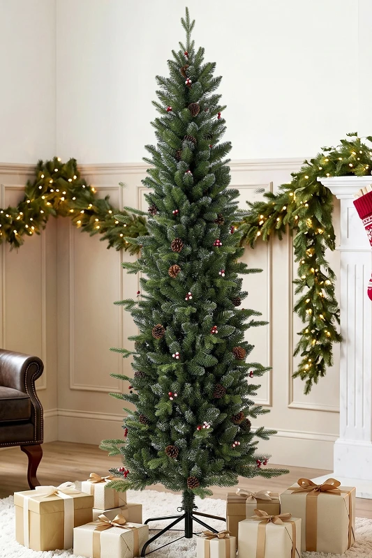 HOMCOM Slim Gracious Pine Xmas Tree, 6ft/180cm Artificial Christmas Tree with 688 Branch Tips, Foldable Steel Stand, Green