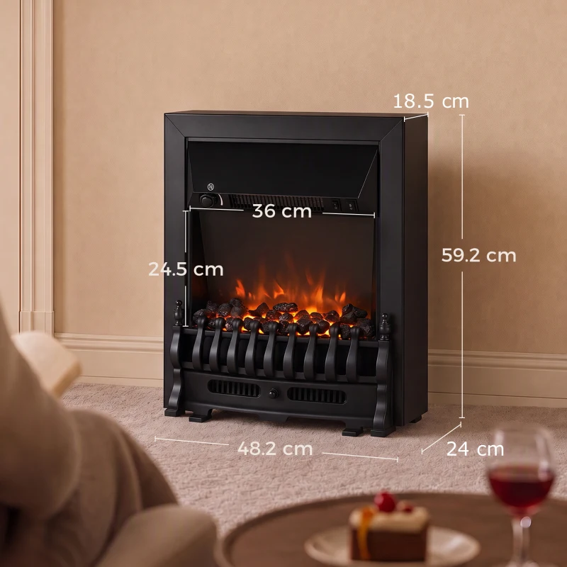 HOMCOM Electric Fireplace Stove Freestanding/ Inset, 1000W/2000W, Electric Fire Heater with LED Flame Effect, Coal Logs, Black