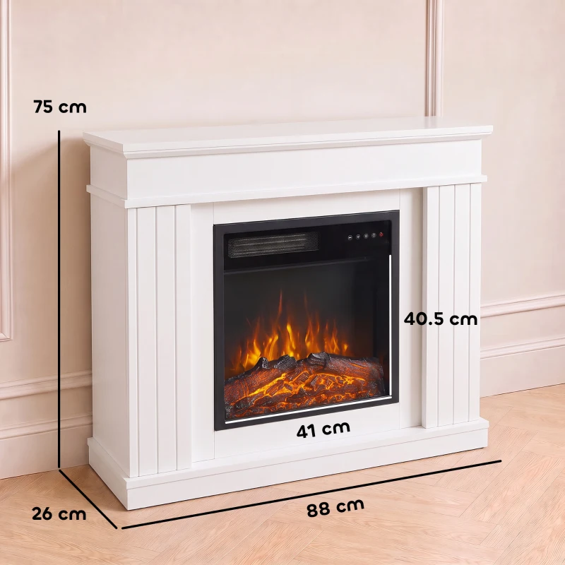 HOMCOM Camino Elettrico da Terra/Incasso con Cornice per TV 38'', 1800W, Effetto Fiamma 3D, Funzione Memory, Bianco