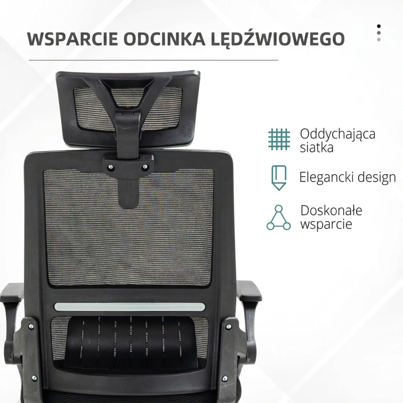 Vinsetto Fotel Biurowy Obrotowy, Regulowany, z Podparciem Głowy, 60 x 61 x 121,5 cm, Czarny