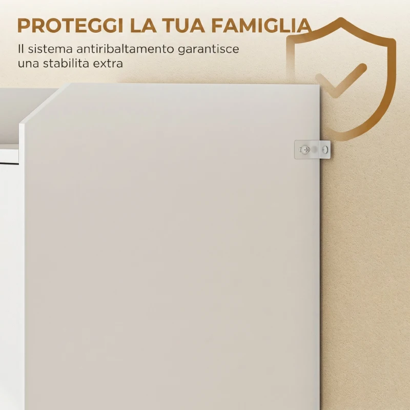 HOMCOM Mobile Bagno Alto Stretto 170cm, Scomparto Aperto, Ripiano Regolabile, per Lavanderia, Moderno, Bianco
