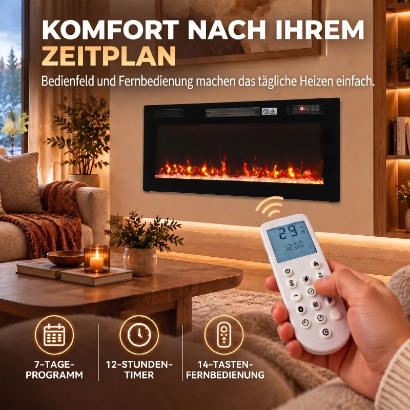 HOMCOM Elektrische haard 92 cm - ultradun design, verwarming en afstandsbediening