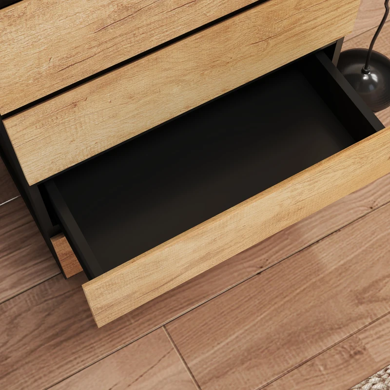 HOMCOM Cassettiera Camera da Letto 5 Cassetti, Comò Camera da Letto in Legno, per Soggiorno, 60x39x100 cm, Nero e Rovere