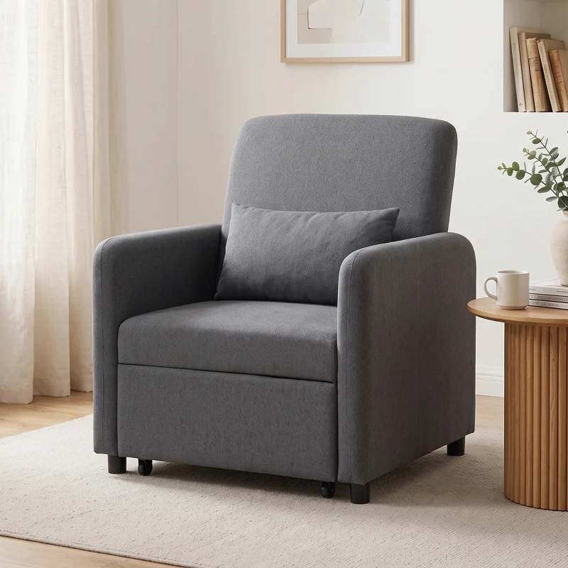 HOMCOM Poltrona Letto 3 in 1 Estraibile, Reclinabile in Tessuto Effetto Lino con Schienale Regolabile e Cuscino